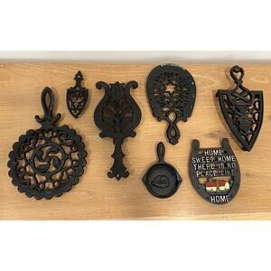 Vintage Cast Iron Trivets Various Sizes Wall Hanger Decor Kitchen Lot of 7